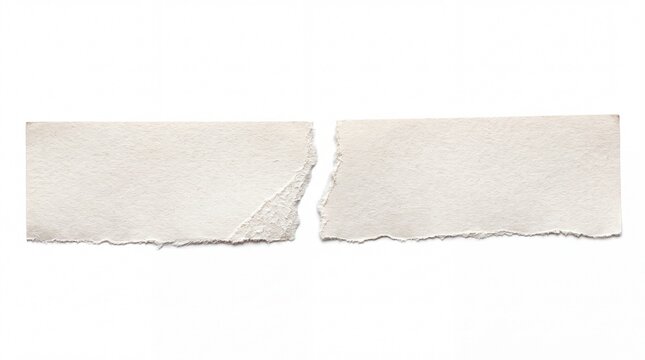 White torn paper strip horizontal pieces split apart textured scrap mockup blank note paper rip edges separation concept background