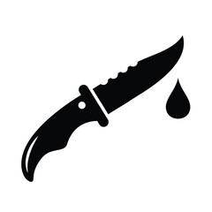 Obraz premium Sharp military combat knife vector illustration displaying a dangerous weapon with a single dark dripping liquid drop for graphic design