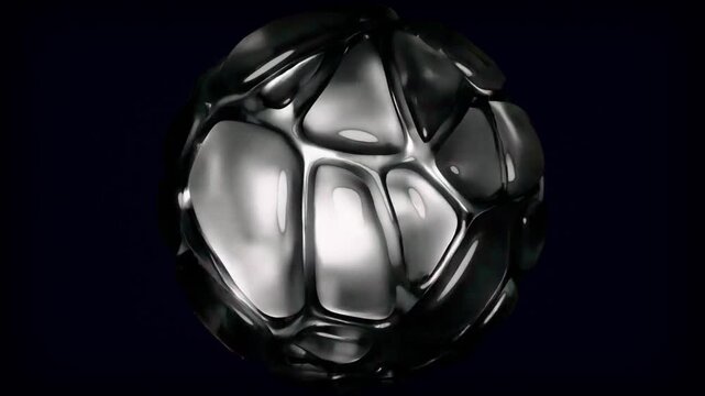 Liquid metallic sphere with bubbling surface texture floating in dark metal bubbles chrome reflection silver