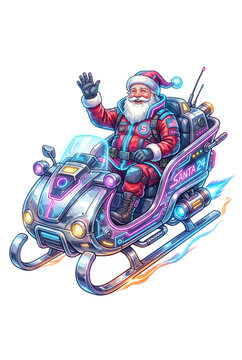 Santa Waving from Futuristic Hover-Sleigh.svg