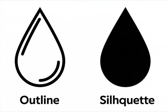 Water drop outline and silhouette icons isolated on white background.