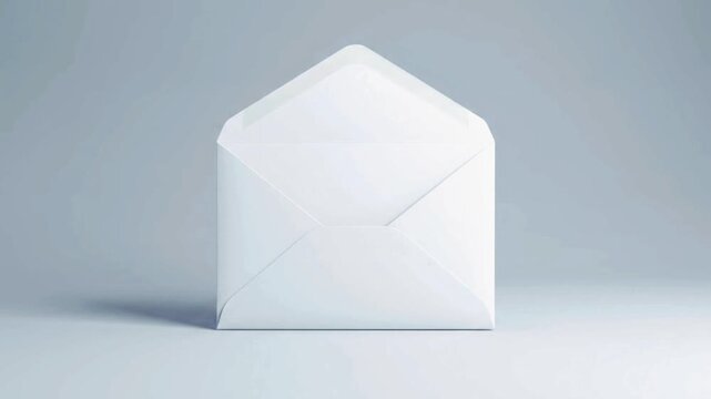 Minimalist clean white paper envelope mock-up standing against soft grey background, blank postal mail stationery template background for corporate letter, business message, contact concept.