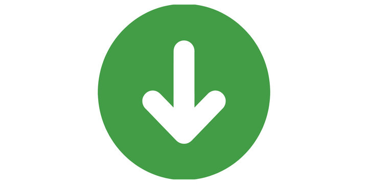 Solid green circle with downward pointing arrow on transparent background, indicating download or direction.