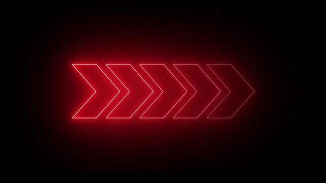 Abstract directional neon arrow red color icon animation. arrow looping animation right direction concept Animated arrows for the overlay video layer, black background 4k animation video