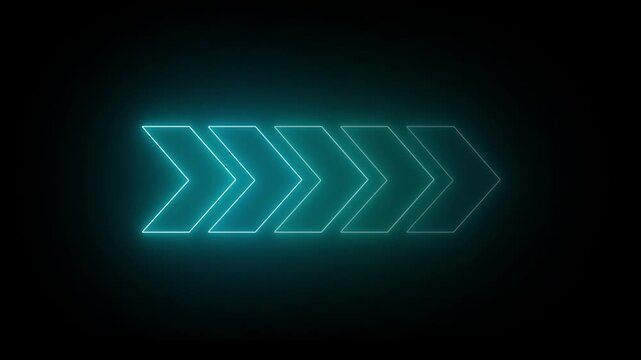 Abstract directional neon arrow cyan color icon animation. arrow looping animation right direction concept Animated arrows for the overlay video layer, black background 4k animation video