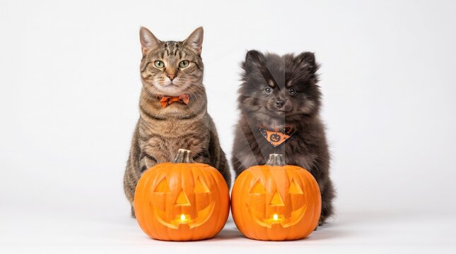 halloween cat with pumpkin