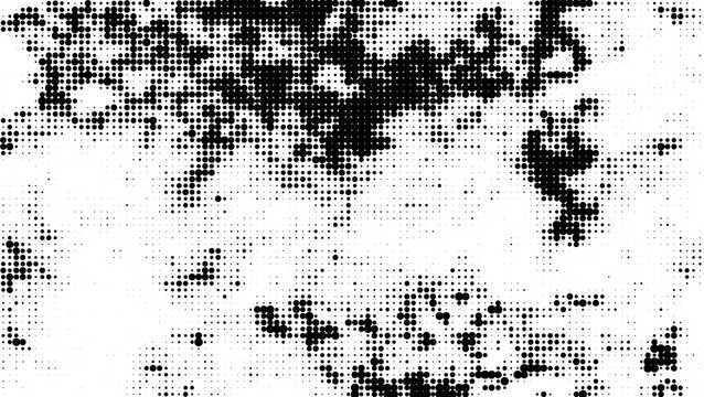 Halftone Abstract black and white ink splatter texture with rough distressed grunge stains and grainy spots creating a dark artistic pattern for creative design projects