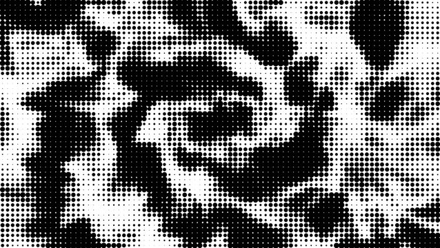 Halftone Abstract black and white halftone pattern with a circular swirl effect and distorted grid texture for modern graphic design backgrounds and artistic prints