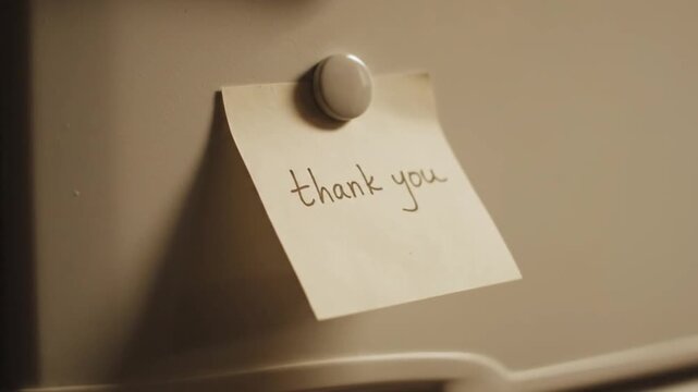 Sticky Note Saying Thank You Pinned on Board. 4K Video