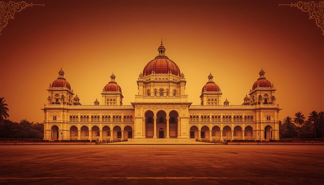 Beautiful Mysore Palace Architecture Heritage Building with Golden Light Background Banner. 