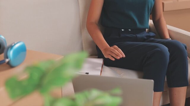 Portrait of Starting small businesses SME owners, two Asian woman check online orders Selling products working with boxs freelance work at home office, sme business online small medium enterprise