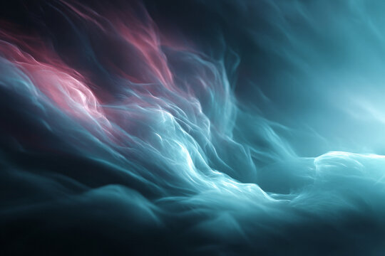 Abstract flowing smoke clouds with teal and magenta light gradients on a transparent background