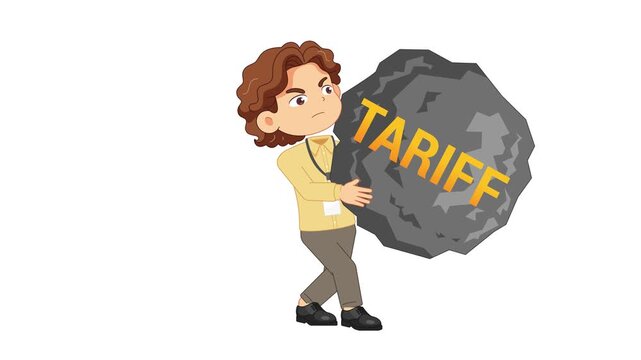 employee carrying a heavy rock boulder on a green screen background, Trade tariff and tax burden concept