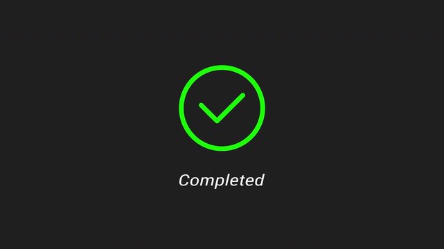 Bright green checkmark icon represents completed status on a dark gray background, perfect for indicating task completion in various designs.