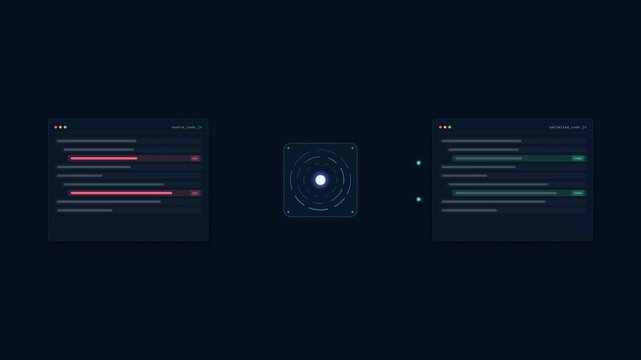 Modern AI coding assistant analyzing and automatically correcting programming code through a futuristic digital workflow.