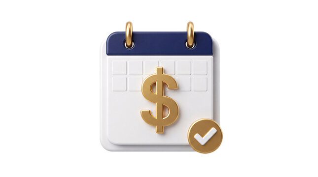 3d calendar with dollar sign and check mark png on transparent background