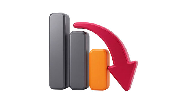 3d bar chart with red downward arrow indicating decline png on transparent background