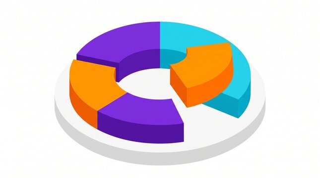 Isometric circular pie chart with one segment lifted as a concept white background data visualizat