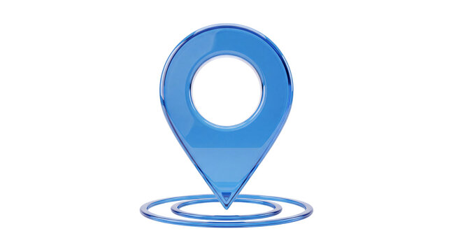 Blue 3d location pin with concentric circles png on transparent background