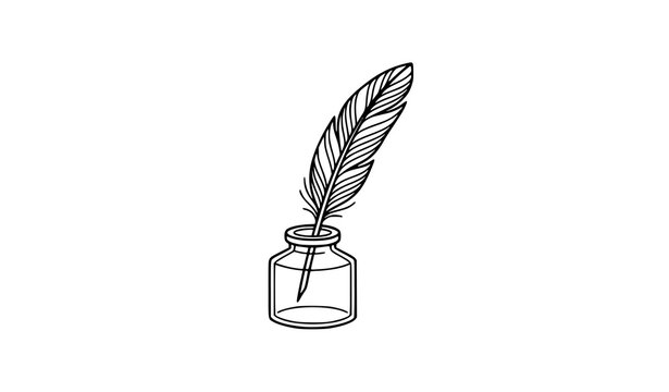 Quill Feather and Ink Bottle Literature Education Thin Line Vector Icon