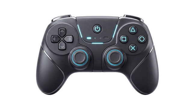 Modern game controller with blue led accents png on transparent background
