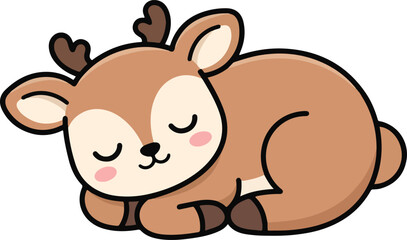 Obraz premium Sleeping deer illustration with soft coloring and black outlines