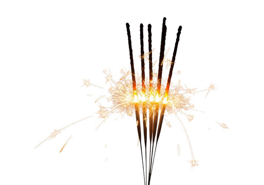 Five lit black fireworks stick together.