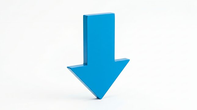 Blue downward arrow icon isolated on white background