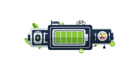 Fototapeta premium Battery Recharge Concept for Holistic Health, Nutrition, Sleep, and Fitness Lifestyle Vector Illustration