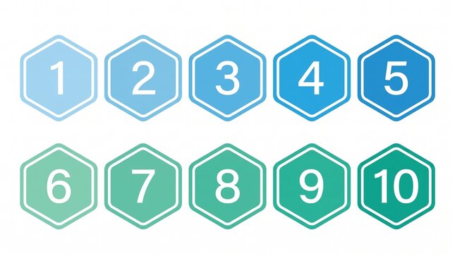 Hexagon numbers icon set from one to ten blue and green gradient flat vector design element for data graphics