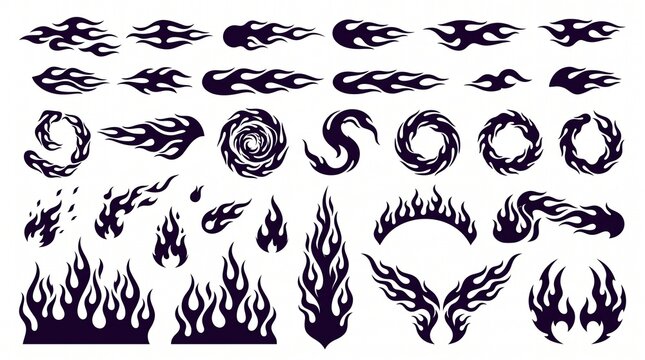 Set of tribal flame graphics cool black hot rod fire decals and silhouettes for vehicle customization