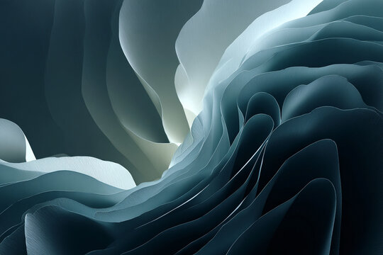 Abstract flowing dark blue and white layered waves with soft depth and smooth organic curves