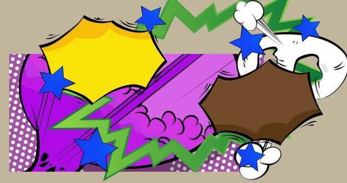 Cartoon background animation, comic book backdrop video. Retro comics pop art design.