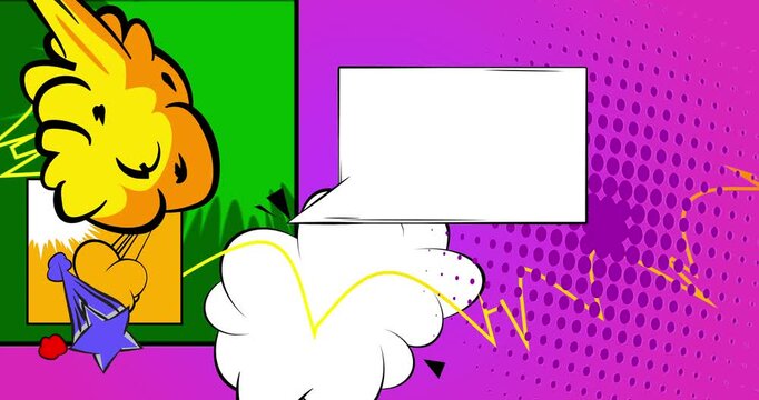 Cartoon background animation, comic book backdrop video. Retro comics pop art design.
