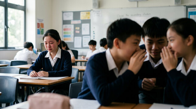 Students Whispering in Classroom with Peer Pressure Bullying Concept