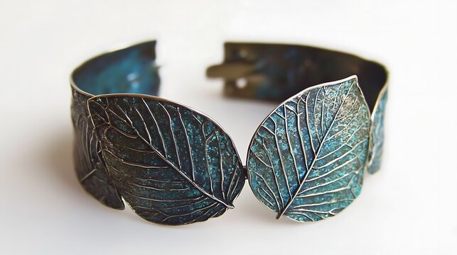 Intricate leaf design metal bracelet