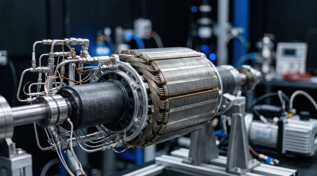 Advanced electric motor rotor with copper winding in laboratory
