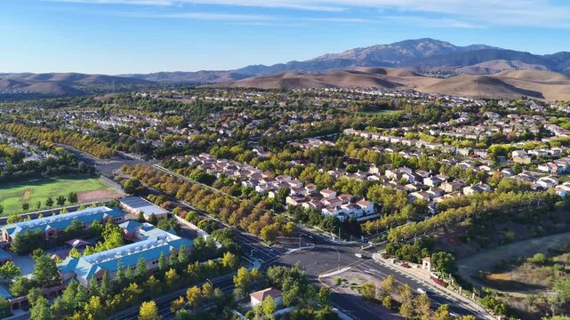 Aerial view of San Ramon, California at Sunset