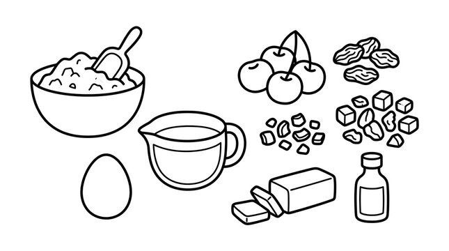 Baking Ingredients Line Art Illustration Set