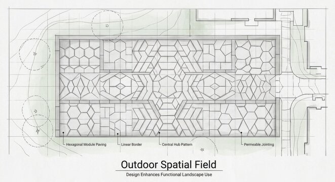 Outdoor Spatial Field Architectural Design Plan Featuring Geometric Paving Modules