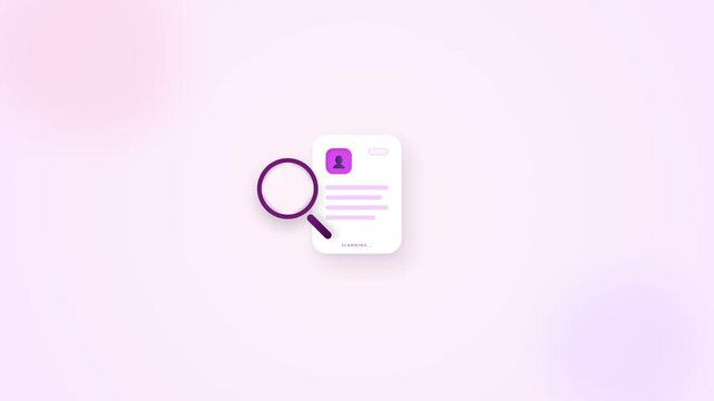3D modern claymorphism cv document scanning animation for HR recruitment concept