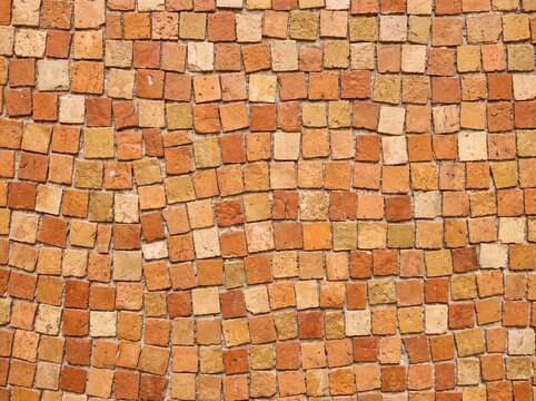 Orange Brown Mosaic Tile Texture Background, Abstract Small Square Tile Pattern with Warm Earthy Tone and Detail for Interior and Craft Design