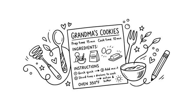 Hand Drawn Recipe Card Doodle Vector Illustration