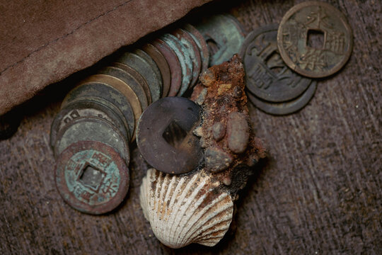 Ancient Chinese Cash Coin Collection with Mineral Encrustation