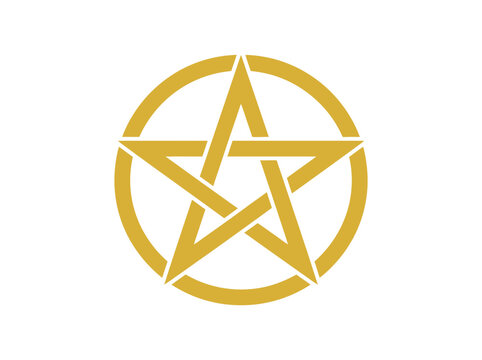 Golden pentagram symbol isolated on a white background.