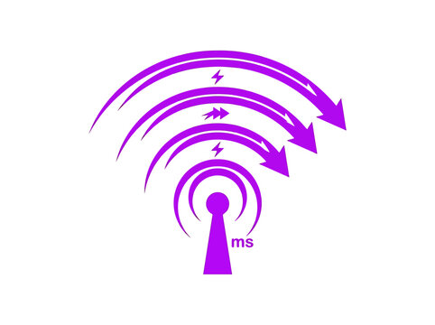 Purple abstract icon representing fast wireless internet connection speed and low latency.