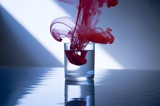 Red wine pouring into a clear glass with bubbles