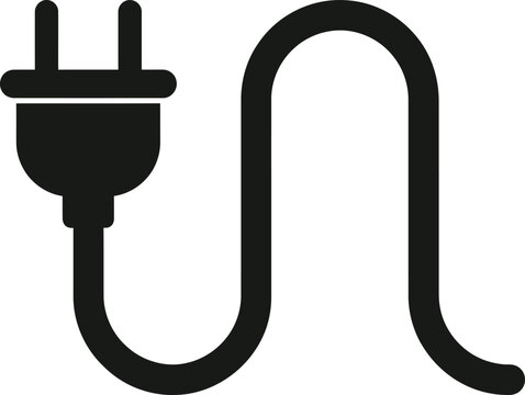 Black electric plug icon with long cable