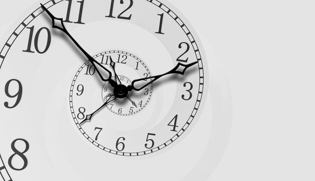 Spiral Clock Face Concept Showing Time Passing, Infinity, Vintage Hands and Abstract Time Loop