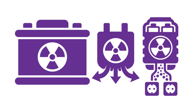 Nuclear power distribution icons showing reactor output and electrical energy supply with electricity distribution radiation generation industry technology connection